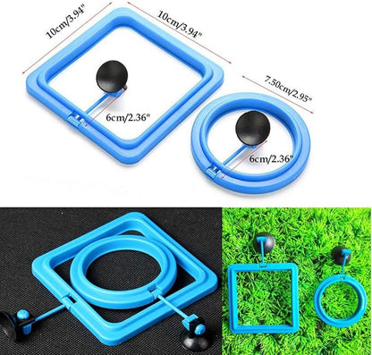 2 Pcs Fish Feeding Ring, Fish Safe Floating Food Feeder Circle Blue, with Suction Cup Easy to Install Aquarium, Square and Round Shape Fish Tank Towels - for Guppy, Betta, Goldfish, Etc. (Blue)¡­