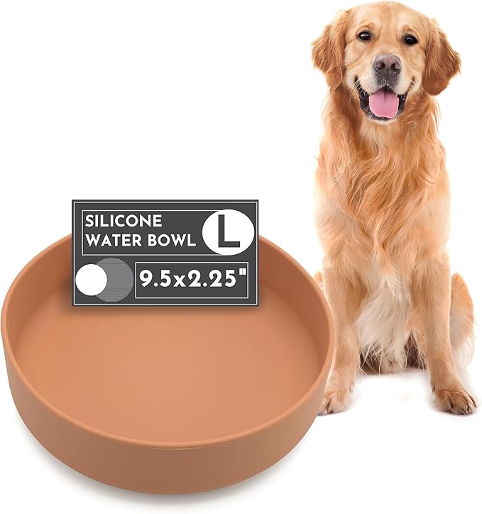 The Perfect Dish No-Spill Dog Water Bowl, Less Mess Non-Tippable Water & Food Bowl, Silicone with Suction Cup, Fits 8 Cups 9.5" Across x 2.5" Tall, Ideal for All Pets, Large-Terracotta