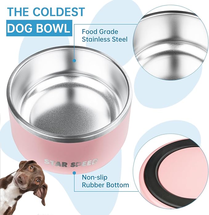 100oz Large Stainless Steel Dog Bowl. Extra Large Dog Water Bowls for Large Dogs with Rubber Bottom, Drop Resistant and Durable, Keeps Cold, Fits Different Size Big Dog Food Bowls.(100oz, Pink