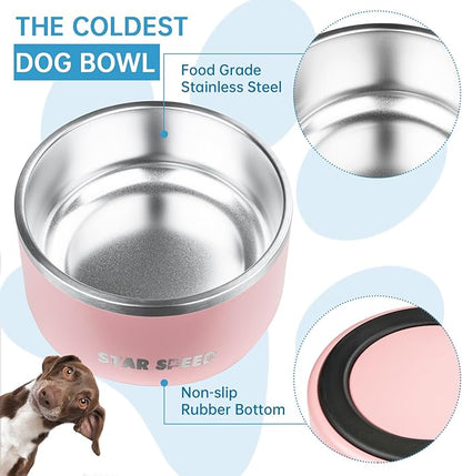 100oz Large Stainless Steel Dog Bowl. Extra Large Dog Water Bowls for Large Dogs with Rubber Bottom, Drop Resistant and Durable, Keeps Cold, Fits Different Size Big Dog Food Bowls.(100oz, Pink