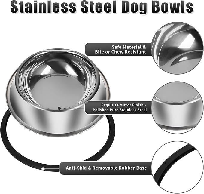3Pcs Stainless Steel Dog Bowls Non-Slip Dog Food Bowl 36 Oz Food and Water Bowl Set Dishwasher-Safe Puppy Bowls Rust Resistant Metal Pet Bowls Suitable for Small/Medium/Large Sized Pet