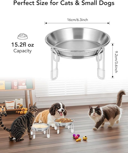 Upgrade Elevated cat Bowl, Raised Stainless Steel Cat Food and Water Dishes, Small Dog Bowl, Whisker Friendly, Anti-Vomiting, Neck Stress-Free, Non-Slip Stainless Steel Stand with 4 Legs- 3Pack