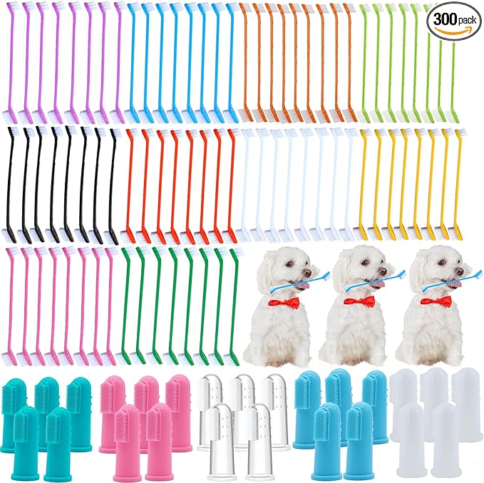 100 Pcs Dog Toothbrush, 70 Pieces Double Headed Toothbrush, 30 Pieces Finger - Suitable for Small/Large Dogs, Cats, and Pets, Soft Bristled Teeth Cleaning, (Multi-Color)