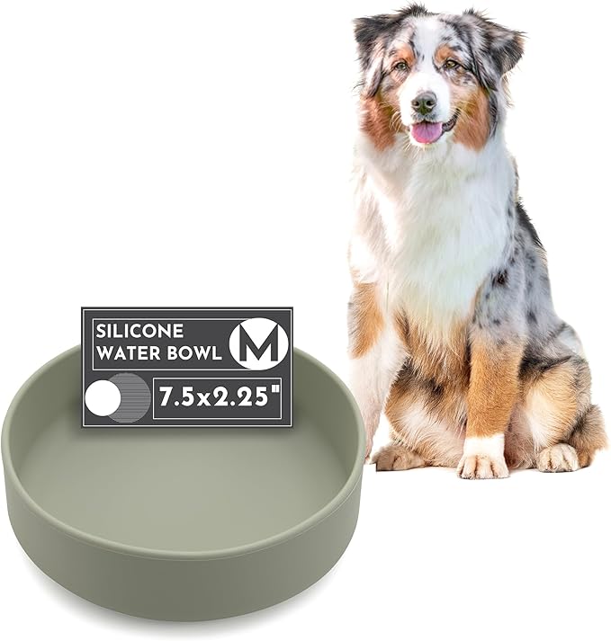 The Perfect Dish No-Spill Dog Water Bowl, Less Mess Non-Tippable Water & Food Bowl, Pure Silicone with Suction Cup, Fits 5 Cups 7.5" Across x 2.25" Tall, Ideal for All Pets, Medium-Sage