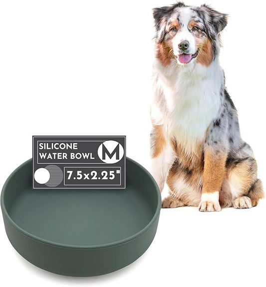 The Perfect Dish No-Spill Dog Water Bowl, Less Mess Non-Tippable Water & Food Bowl, Pure Silicone with Suction Cup, Fits 5 Cups 7.5" Across x 2.25" Tall Ideal for All Pets, Medium-Spruce