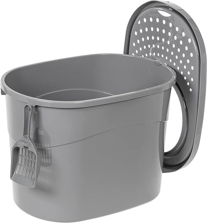 Amazon Basics Large Cat Litter Box with High Sides, Top Entry, Includes Scoop, 20.5 x 14.75 x 14.38 inches, Grey