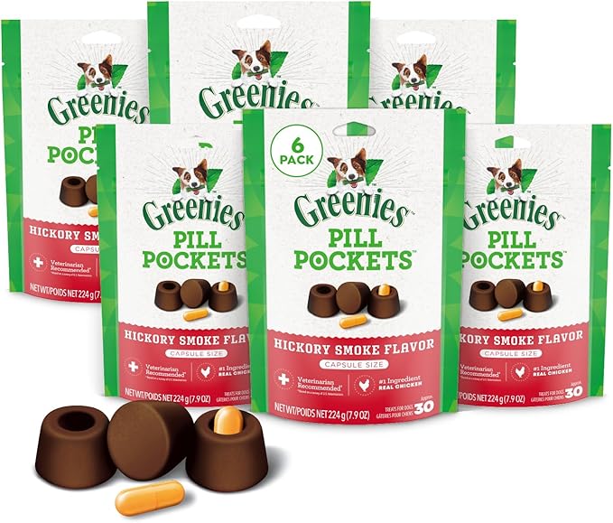 Greenies Pill Pockets for Dogs Large Size, Soft Dog Treats, Hickory Smoke Flavor, (6) 7.9 oz. Pouches (180 Treats Total)
