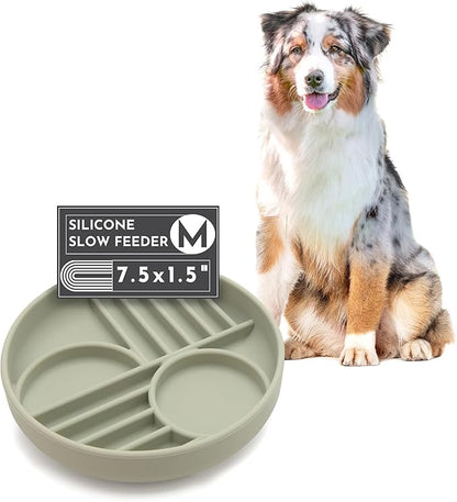 The Slowdown Bowl Silicone Slow Feeder for Dogs & Puppies, Slow Eating Modern Lick Mat Design Reduces Gulping, Fits 2 Cups 7.5” Across x 1.5” Tall, Mealtime Challenge, Medium-Sage