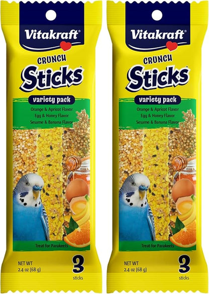 Vitakraft Crunch Sticks Variety Pack: Orange & Apricot, Egg & Honey, Sesame & Banana Flavors for Parakeets, 2.4 oz (Pack of 2)