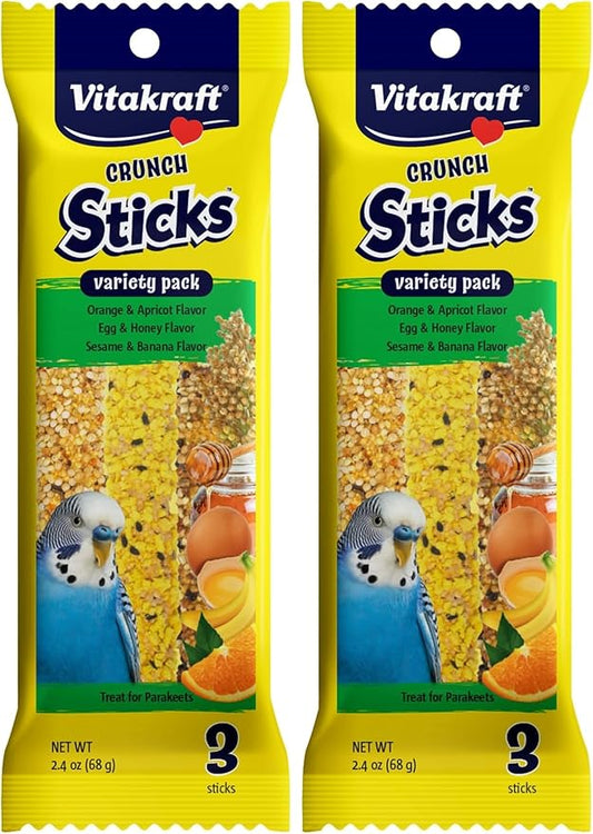 Vitakraft Crunch Sticks Variety Pack: Orange & Apricot, Egg & Honey, Sesame & Banana Flavors for Parakeets, 2.4 oz (Pack of 2)