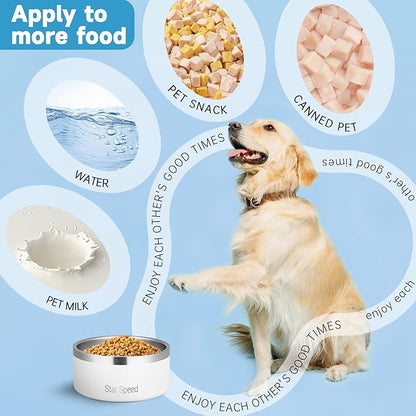 StarSpeed Stainless Steel Dog Bowl. Water Bowls for Large Dogs with Rubber Bottom, Drop Resistant and Durable, Keeps Cold, Holds 8 Cups of Water, Fits Different Size Dog Bowls. (64oz, White)