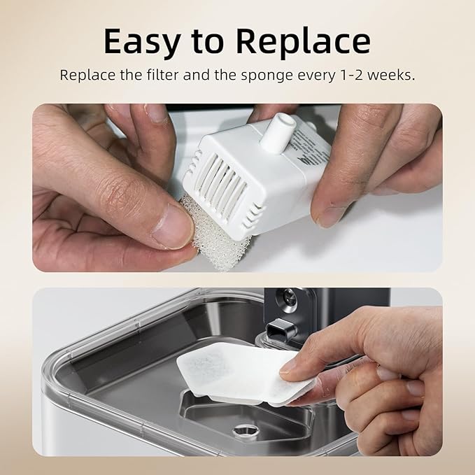 Official 8 Packs Replacement Filters & Pre-Filter Sponges for 4L/135oz Wireless Cat Water Fountain ZTI0506