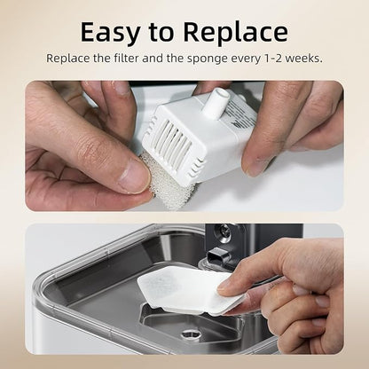 Official 8 Packs Replacement Filters & Pre-Filter Sponges for 4L/135oz Wireless Cat Water Fountain ZTI0506