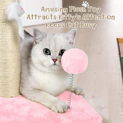 ANWA 32" Tall Cat Scratching Posts for Indoor Cats, 3-in-1 Cat Scratching Post with Plush Toys, Premium Sisal Post for Cats at All Ages with Reinforced Stable Base, Pink