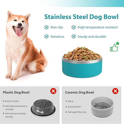 Stainless Steel Dog Bowls, Metal Dog Bowls, Water Bowl for Dogs, Dog Food Bowls, Pet Bowls for Dogs, Dog Dish for Large Dogs, Insulated Dog Bowl, Non Slip Dog Bowl, Easy Clean, 40oz, LakeBlue