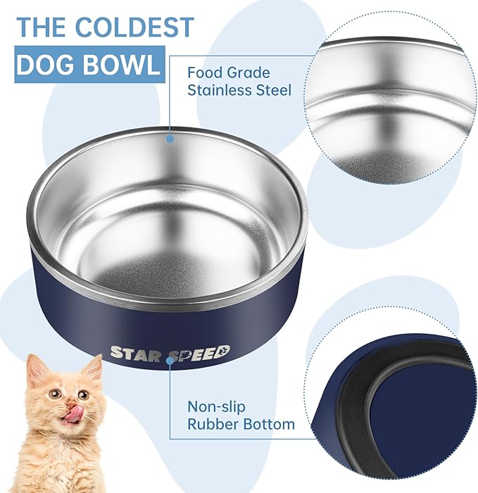StarSpeed 42oz Stainless Steel Dog Bowls with Rubber Bottom Non-Slip Double Wall Metal Outdoor Dog Food and Water Bowls Weighted Insulated Pet Feeding Bowl for Small,Medium Sized Dogs or Cats