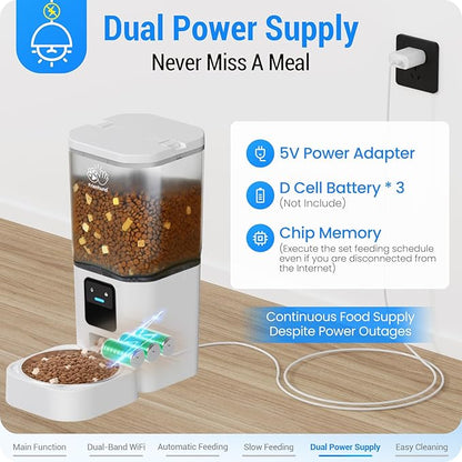 Automatic Cat Feeder with Slow Feed: 5G WiFi Automatic Dog Feeder with APP Control, 7L Auto Cat Food Dispenser with Alexa for Multiple Pets, Detachable for Easy Cleaning - 29 Cup
