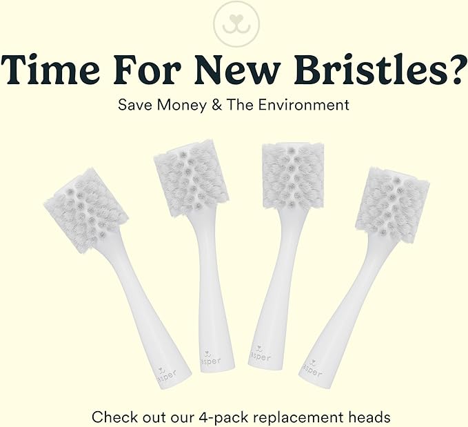 Jasper Macrobrush 360º, Dog Toothbrush for Medium to Large Dogs, Soft-Bristled Dog Tooth Brushing Kit - Premium Non-Slip Handle with 2 Replaceable Tooth Brush Heads, Use with Pet Toothpaste