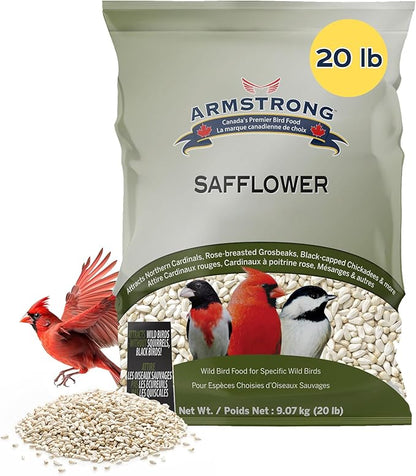 Armstrong Wild Bird Food Safflower Bird Seed, 20 Pounds - for Northern Cardinals, Rose-Breasted Grosbeaks and Black-Capped Chickadees - Ideal for Outside Feeders