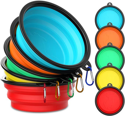 5 Pack Collapsible Dog Bowl Travel Portable Pet Bowls [12oz],Expandable Foldable Food Water Feeding Dishes for Traveling Hiking Walking,with Carabiners