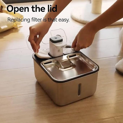 Automatic Stainless Steel cat Water Fountain for Pets Indoor, Wireless Metal Dispenser, Cordless Battery Operated Dog Drinking Fountains, Rechargeable Waterer with Motion Sensor, Black,3.5L 6 Filters