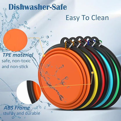 Takfox Collapsible Dog Bowls [5 Pack] 13 oz, Travel Dog Bowls, Pet Bowl Portable Foldable Water Food Feeding Dishes with Carabiner Clip for Traveling Hiking Walking