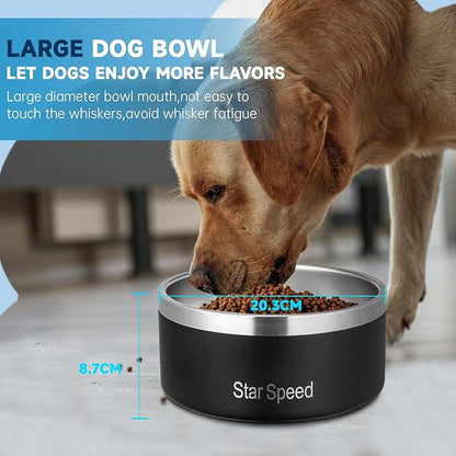 StarSpeed Stainless Steel Dog Bowl - Large Dog Water Bowl with Rubber Bottom, Drop Resistant, Keeps Cold, Holds 8 Cups (64oz, Black)