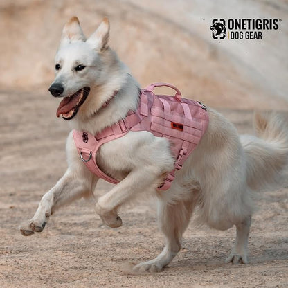 OneTigris Tactical Dog Harness for Small Dog, No Pull Small Dog Vest Harness with Handles Breathable Military Dogs Molle Vests for Walking Hiking Training (Pink, Medium)