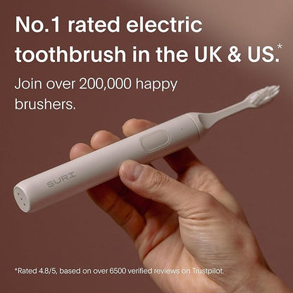 SURI 1.0 Sonic Electric Toothbrush | 40+Day Battery | Designed in California | Sustainable Electric Toothbrush for Adults | Travel Toothbrushes | Tooth Brush | White