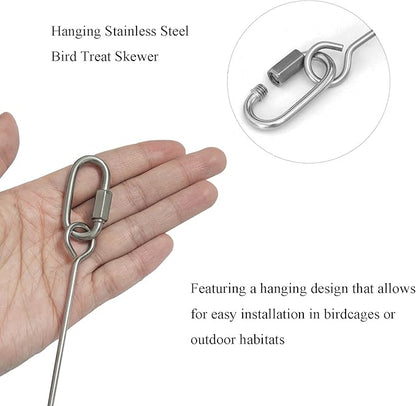 2pcs Hanging Bird Treat Skewer Parrot Fruit Feeder, 13 Inch Stainless Steel Bird Food Holder Parrot Fruit Food Skewer with Washer Nut Parakeet Treat Holder Feeder for Parrot Budgie Conure, LXLVOUEG