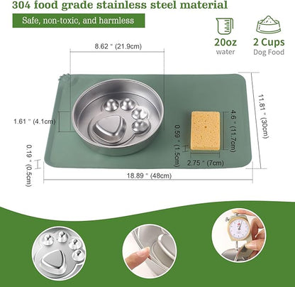 Stainless Steel Slow Feeder Dog Bowls – Non-Slip Metal Dog Bowl for Large & Medium Breeds, Puppy Puzzle Feeder – 2 Cup Capacity for Small to Big Pets – Durable Slow Feed Dog & Cat Food Dish with Mat