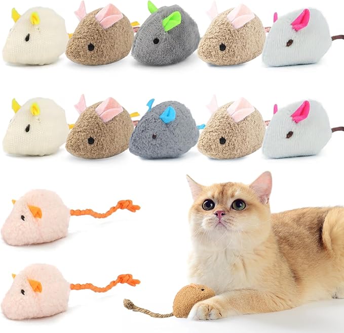 12PCS Cat Mouse Toys with Catnip, 2.36” Mouse Toys for Cats, Faux Fur Cat Mice Toys with Plastic Body, Interactive Catnip Toys for Indoor Cats Play Fetch