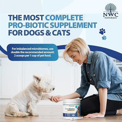NWC Naturals Total-Biotics, Cat & Dog Probiotics for Digestive Health with Prebiotic, Unflavored Probiotic for Dogs & Cats, Supplement for Gut, Skin, Coat, Upset Stomach Relief, 365 Servings, 8 Ounces