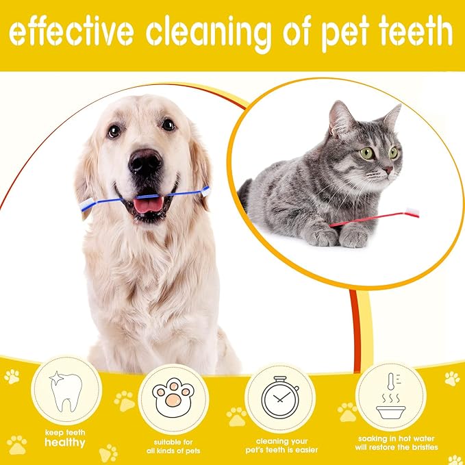 Dog Toothbrush Bulk 200 Pcs 8 Colors - Dual Headed Cat & Dog Toothbrushes Kit, Long Handle Dental Brushes for Large/Small Dogs, Cats, Pets Teeth Cleaning Supplies