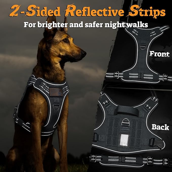 rabbitgoo Dog Harness for Large Dogs No Pull, Tactical Service Pet Vest with Molle and Control Handle, Adjustable and Reflective Military Harness for Easy Walking and Training, Grey, XL