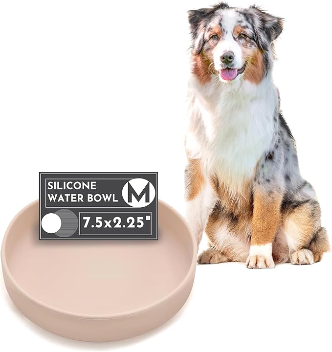 The Perfect Dish No-Spill Dog Water Bowl, Less Mess Non-Tippable Water & Food Bowl, Pure Silicone with Suction Cup, Fits 5 Cups 7.5" Across x 2.25" Tall, Ideal for All Pets, Medium-Sand