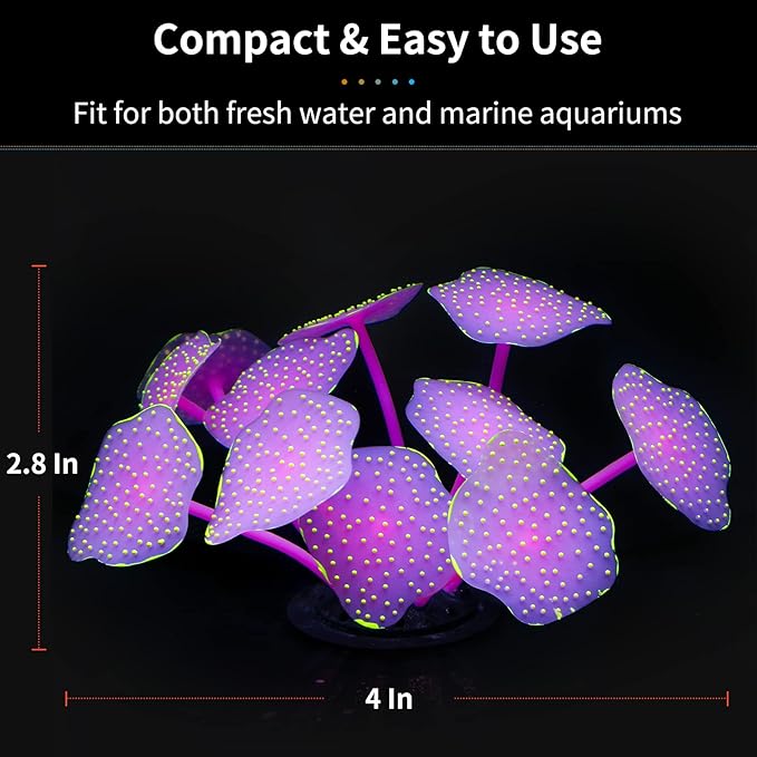 Uniclife Silicone Coral Plant Decorations Glowing Artificial Ornament for Fish Tank Aquarium, Yellow, Ball Shape