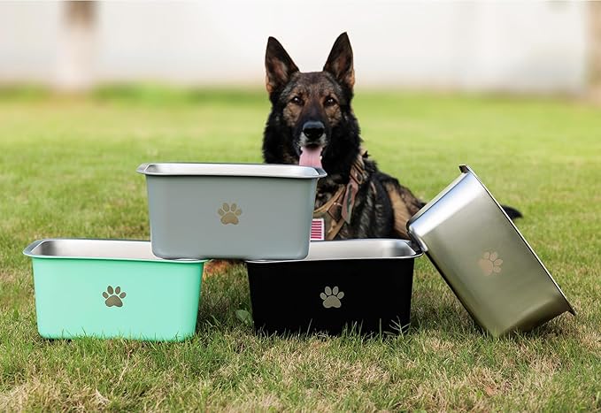 2.5 Gallons 40 Cup Non Slip Stainless Steel Large Dog Water Bowls, Outdoor Metal Dog Bowls Extra Large Breed, High Capacity Water Bowl for Big Giant Huge Dogs, Silver