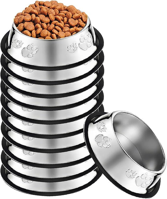 10 Pcs Stainless Steel Dog Bowl Pet Feeding Bowl with Rubber Base Non-Slip Pet Dishes Metal Dog Bowls Pet Food and Water Bowls for Small Medium Animals Kitten Rabbit (30 oz)