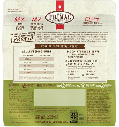 Primal Freeze Dried Dog Food, Pronto Mini Nuggets, Lamb; Scoop & Serve, Complete & Balanced Meal; Also Use as Topper or Treat; Premium, Healthy, Grain Free, High Protein Raw Dog Food (7 oz)