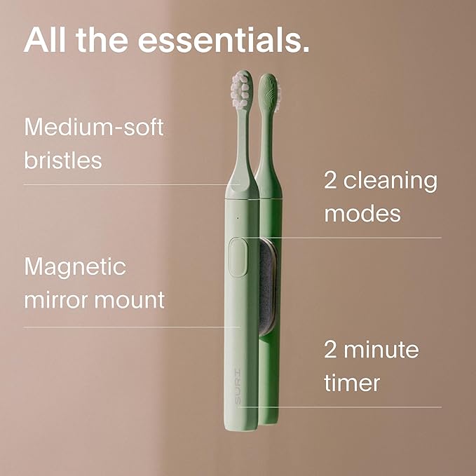 SURI 1.0 Sonic Electric Toothbrush | 40+ Day Battery | Designed in California | Sustainable Electric Toothbrush for Adults | Travel Toothbrushes | Tooth Brush | Green