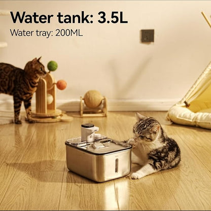 Stainless Steel Cat Water Fountain Wireless for Cats Indoor, 3.6L/123oz Automatic Metal Dog Water Dispenser,Cordless Battery Operated Pet Drinking Fountain,Rechargeable Waterer with Motion Sensor