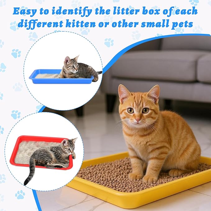 4 Pcs Small Cat Litter Box, Open Rabbit Litter Pan, Waterproof Plastic Tray Travel Toilet for Cats Kitty Bunny Small Pet 4 Colors (15.1 x 12 x 1.4 Inch)