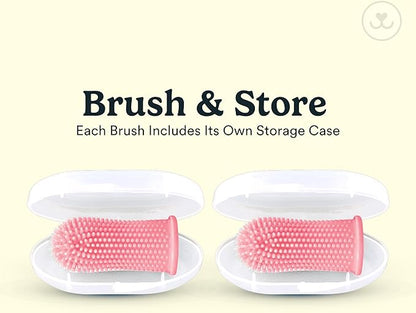 Jasper Dog Toothbrush, 360º Dog Tooth Brushing Kit, Cat Toothbrush, Dog Teeth Cleaning, Dog Finger Toothbrush, Dog Tooth Brush for Small & Large Pets, Dog Toothpaste Not Included - Pink 2-Pack