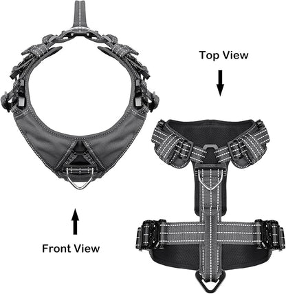 ICEFANG Dog Strap Harness with 4 x Metal Buckles,for X-Large Sized Dog,K9 Vest,Y-Shape Chest,Adjustable Pet Harness,No-Pull Front Leash Clip (X-Large (Pack of 1), Grey)