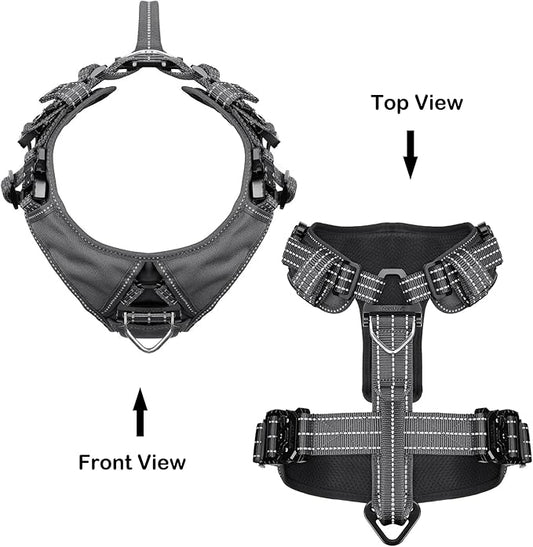 ICEFANG Dog Strap Harness with 4 x Metal Buckles,for X-Large Sized Dog,K9 Vest,Y-Shape Chest,Adjustable Pet Harness,No-Pull Front Leash Clip (X-Large (Pack of 1), Grey)