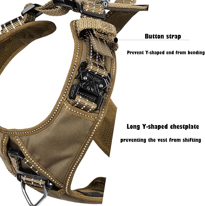 ICEFANG Dog Strap Harness with 4 x Metal Buckles,for Large Sized Dog,K9 Vest,Y-Shape Chest,Adjustable Pet Harness,No-Pull Front Leash Clip (Large (Pack of 1), Brown)
