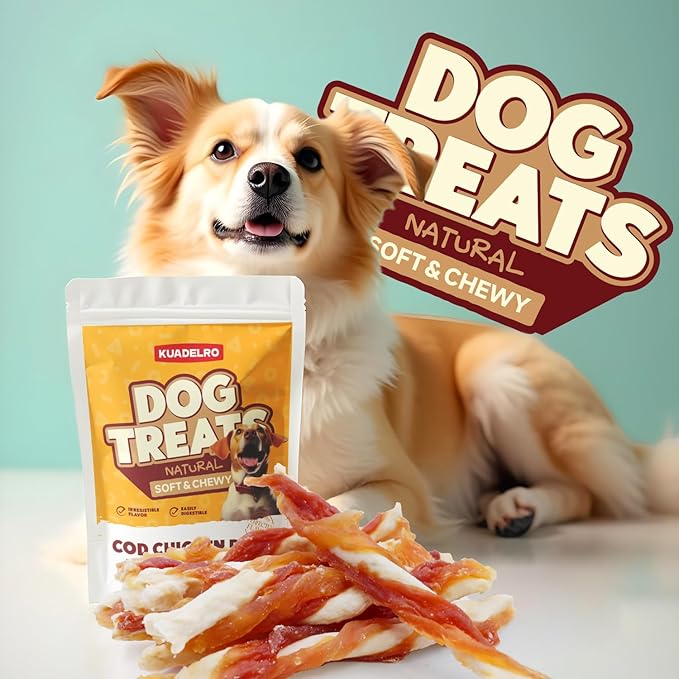 Triple Flavor Dog Jerky Treats, Real Chicken Duck and Cod Twist Strips Dog Training Treats Snacks Healthy Rawhide-Free Chews for Small Medium Large Breeds 10.54oz