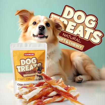 Triple Flavor Dog Jerky Treats, Real Chicken Duck and Cod Twist Strips Dog Training Treats Snacks Healthy Rawhide-Free Chews for Small Medium Large Breeds 10.54oz