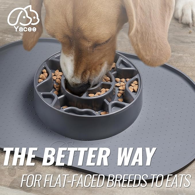 Tilted Slow Feeder Dog Bowl for Flat Face Breeds, Retro Style Non-Skid Food Bowl for Flat Face Breeds for Dogs & Cats Large, Small (Gray)